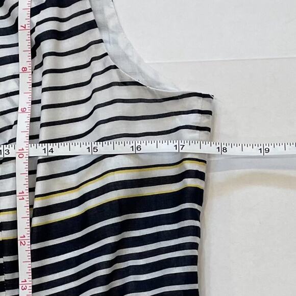Talbots Cotton Navy, White, Yellow Stripe Sleeveless Full Dress, Size 10 - Picture 11 of 12